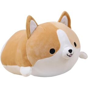 Levenkeness Corgi Dog Plush Pillow, Soft Cute Shiba Inu Akita Stuffed Animals Toy Gifts (Brown, 11.8 in)