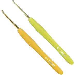 2.0mm and 2.5mm Crochet Hook，2pack Size Crochet Hook Aluminum Soft Grip Rubber Handle Needles,Ergonomic Handle Crochet Hooks Set, Crochet Needle for Beginners and Experienced Crochet Hooks Lovers