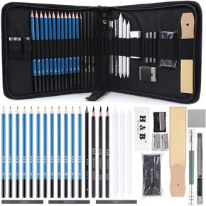 Ziggy V 33 Piece Professional Art Kit Drawing Pencils with Sketch Kit, FREE Sketchpad, Charcoal Pencils, Graphite Pencils, Erasers with Kit Bag in Saudi Arabia