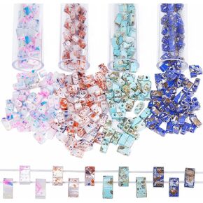 CREATCABIN 300Pcs 2 Hole Half Tila Beads 3 Size Mix Glass Seed Beads Rectangle 1/4 Tila Bead Mini Electroplate With Plastic Container Gunmetal Plated for Craft Bracelet Necklace Earring Jewelry Making