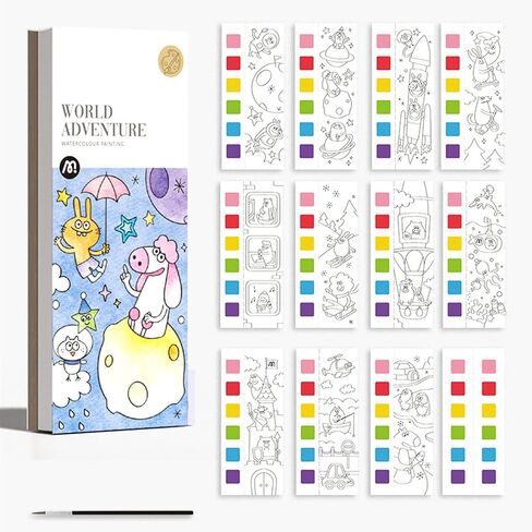 Pocket Watercolor Book, Watercolor Painting Book for Kids,Kids Watercolor Painting Book Improve Creativity Thickened Pocket Drawing Book Kit with Brush(Type 1) in Saudi Arabia