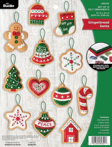 Bucilla Felt Applique 12 Piece Ornament Making Kit, Gingerbread Santa, Perfect for DIY Arts and Crafts, 89301E in Saudi Arabia