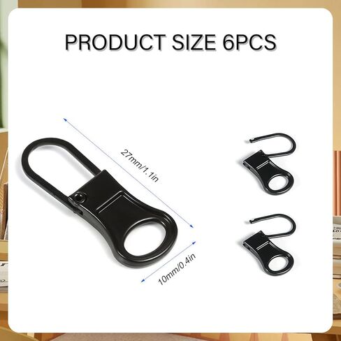 6 قطع بديلة من سحاب معدني أسود من Trism - عروات قابلة للفصل للسترات والجينز والمحافظ وحقائب اليد وحقائب الظهر والأمتعة - تمديد سلك مريح in Kuwait