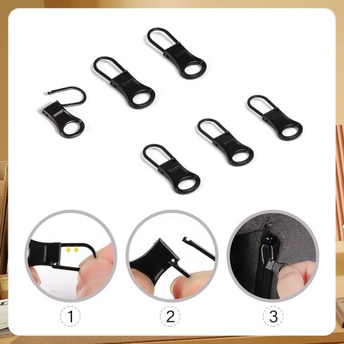 6 قطع بديلة من سحاب معدني أسود من Trism - عروات قابلة للفصل للسترات والجينز والمحافظ وحقائب اليد وحقائب الظهر والأمتعة - تمديد سلك مريح in Kuwait