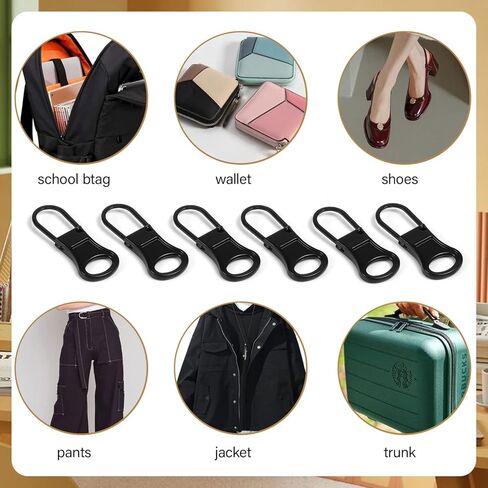 6 قطع بديلة من سحاب معدني أسود من Trism - عروات قابلة للفصل للسترات والجينز والمحافظ وحقائب اليد وحقائب الظهر والأمتعة - تمديد سلك مريح in Kuwait