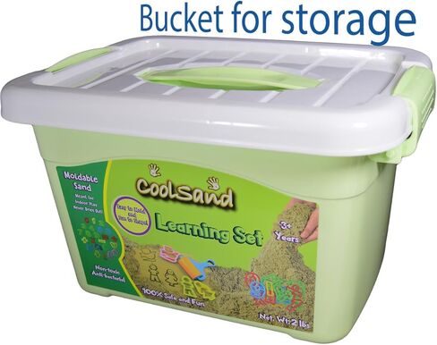 دلو ديلوكس CKMS20 من CoolSand - إصدار التعلم - تتضمن المجموعة: رمل للعب في الأماكن المغلقة قابل للتشكيل 2 كجم، قوالب تشكيل، صندوق رمل قابل للنفخ ودلو تخزين - يتميز بحركة حركية حسية in Kuwait
