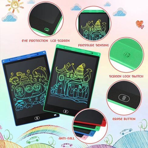 12 عبوة من تابلت الكتابة LCD للاطفال 10 انش، لوحات رسم الكترونية قابلة للمسح، لوحات رسم الكترونية ملونة قابلة لاعادة الاستخدام، هدايا تعليمية تعليمية كبيرة للاطفال بعمر 3-8 سنوات، هدايا حفلات للاولاد in Saudi Arabia