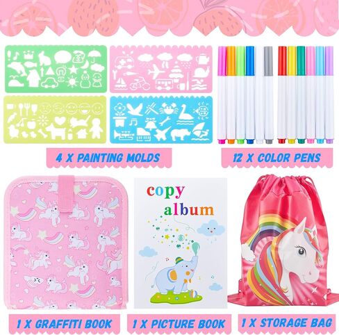 مجموعة كتب رسومات الشعار المبتكرة القابلة للمسح للأطفال، مجموعة رسم كتاب رسم سحري قابلة لإعادة الاستخدام، نشاط طائرة السفر للأطفال الصغار الذين تتراوح أعمارهم بين 3 و4 و5 و6 (وحيد القرن الوردي) in Kuwait