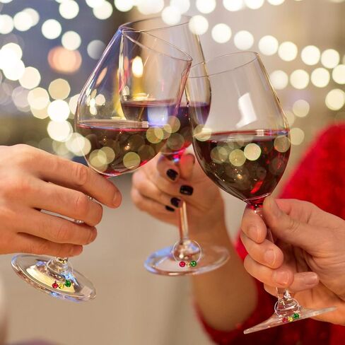 WILLBOND 670 Pieces Christmas Wine Glass Charms Assorted Charm Pendant Wine Glass Charm Rings Christmas Bells Gold Beads Red Green Beads for Xmas Wine Glass Markers DIY Making Jewelry in Saudi Arabia