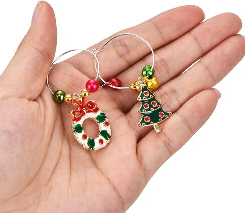 WILLBOND 670 Pieces Christmas Wine Glass Charms Assorted Charm Pendant Wine Glass Charm Rings Christmas Bells Gold Beads Red Green Beads for Xmas Wine Glass Markers DIY Making Jewelry in Saudi Arabia