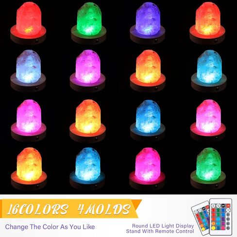 قاعدة إضاءة LED قابلة لإعادة الشحن من Kittmip، قاعدة إضاءة LED خشبية مستديرة، حامل 16 وضعًا للضوء مع أجهزة تحكم عن بعد وكابلات شحن USB، حامل عرض مضاء لفن الزجاج الكريستالي (عبوتان) in Kuwait