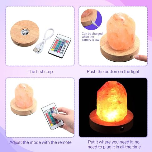 قاعدة إضاءة LED قابلة لإعادة الشحن من Kittmip، قاعدة إضاءة LED خشبية مستديرة، حامل 16 وضعًا للضوء مع أجهزة تحكم عن بعد وكابلات شحن USB، حامل عرض مضاء لفن الزجاج الكريستالي (عبوتان) in Kuwait