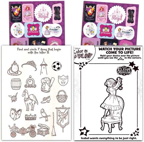 حزمة حقيبة سفر بشخصيات أميرات ديزني من 4 قطع - مجموعة سفر الأميرات مع كتب تلوين وألعاب وألغاز وملصقات الأميرة (حقيبة برباط للأميرات) in Kuwait