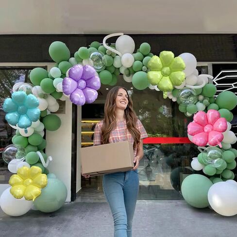 Pink Daisy Balloons Groovy Party Large Flower Balloon Spring Themed Birthday Party Decorations Giant Floral Hippie Party Supplies Foil Mylar Balloons for Baby Shower Wedding 5 Pcs in Kuwait