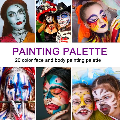 Face Paint Set, Professional 20 Colors Painting Palette Makeup Kit with 10 Pcs Professional Artist Brushes and 12 Sheets Stencils for Halloween, Parties, Theater & Stage in Kuwait