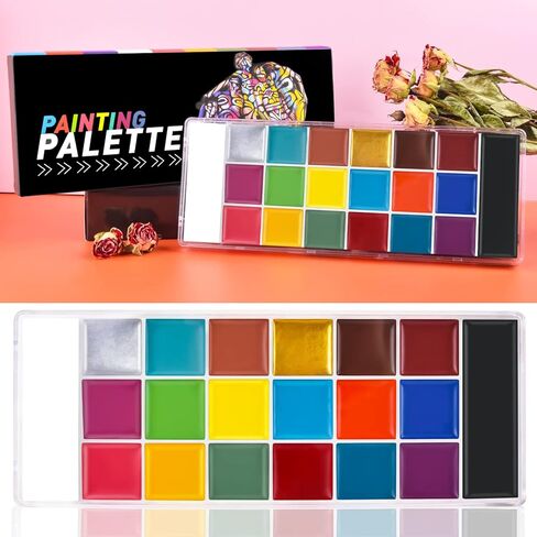 Face Paint Set, Professional 20 Colors Painting Palette Makeup Kit with 10 Pcs Professional Artist Brushes and 12 Sheets Stencils for Halloween, Parties, Theater & Stage in Kuwait