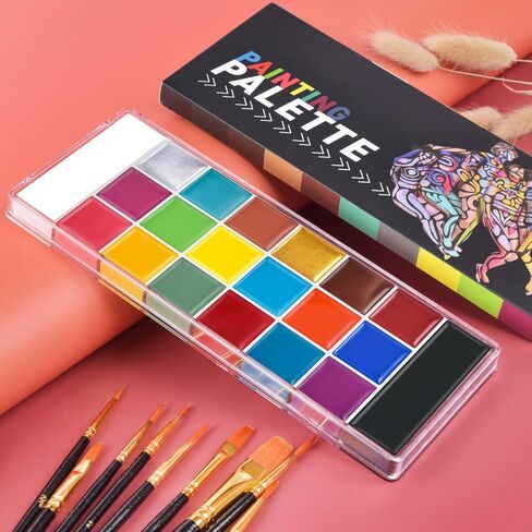 Face Paint Set, Professional 20 Colors Painting Palette Makeup Kit with 10 Pcs Professional Artist Brushes and 12 Sheets Stencils for Halloween, Parties, Theater & Stage in Kuwait