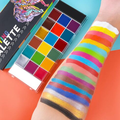 Face Paint Set, Professional 20 Colors Painting Palette Makeup Kit with 10 Pcs Professional Artist Brushes and 12 Sheets Stencils for Halloween, Parties, Theater & Stage in Kuwait