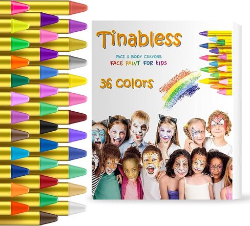 Gibot Face Paint Crayons 36 Colors Face and Body Paint Sticks Body Tattoo Crayons Kit for Kids, Child,Toddlers, Adult and World Cup Carnival,Non-Toxic,Set of 36 in Kuwait