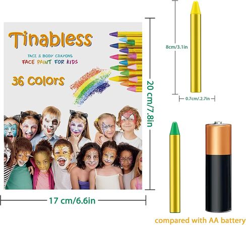 Gibot Face Paint Crayons 36 Colors Face and Body Paint Sticks Body Tattoo Crayons Kit for Kids, Child,Toddlers, Adult and World Cup Carnival,Non-Toxic,Set of 36 in Kuwait