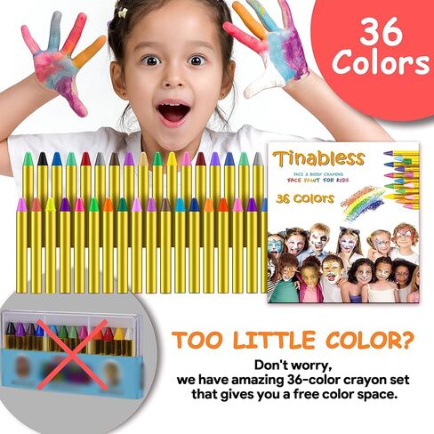 Gibot Face Paint Crayons 36 Colors Face and Body Paint Sticks Body Tattoo Crayons Kit for Kids, Child,Toddlers, Adult and World Cup Carnival,Non-Toxic,Set of 36 in Kuwait