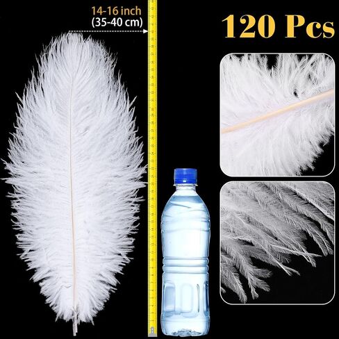 Yunlly 120 Pcs Large Natural Ostrich Feathers Plumes 14-16 Inch Ostrich Plumes Feathers Bulk for DIY Crafts Wedding Party Centerpiece Vase Decor Barrettes Cocktail Hats Decor (Black) in Kuwait