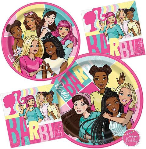 Unique Barbie Party Decorations | Serves 16 Guests | Officially Licensed | Barbie Birthday Decorations | Barbie Birthday Party Supplies | Barbie Dinner & Cake Plates, Napkins, Sticker in Saudi Arabia