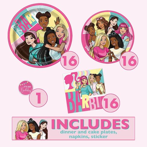 Unique Barbie Party Decorations | Serves 16 Guests | Officially Licensed | Barbie Birthday Decorations | Barbie Birthday Party Supplies | Barbie Dinner & Cake Plates, Napkins, Sticker in Saudi Arabia