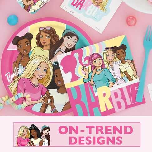 Unique Barbie Party Decorations | Serves 16 Guests | Officially Licensed | Barbie Birthday Decorations | Barbie Birthday Party Supplies | Barbie Dinner & Cake Plates, Napkins, Sticker in Saudi Arabia