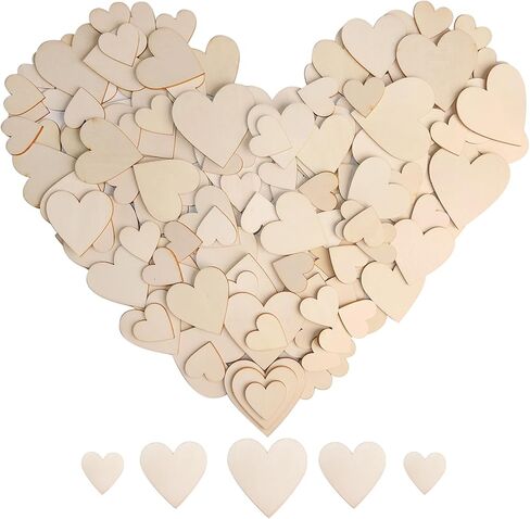 HADDIY Small Wood Hearts for Crafts,175 Pcs Different Size Unfinished Wooden Heart Cutouts Pieces for Wedding Guest Book,Valentine'Day Craft and Deccorations in Kuwait