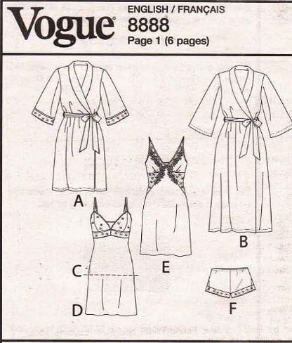 VOGUE PATTERNS V8888 قالب خياطة رداء/قميص داخلي/سراويل داخلية للسيدات، مقاس A5 (6-8-10-12-14) in Saudi Arabia