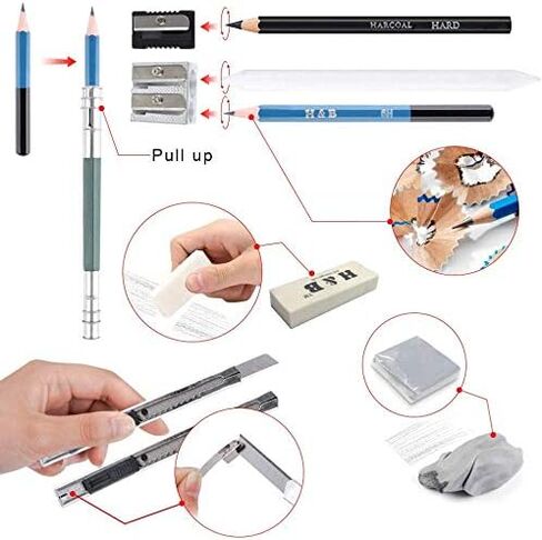 Ziggy V 33 Piece Professional Art Kit Drawing Pencils with Sketch Kit, FREE Sketchpad, Charcoal Pencils, Graphite Pencils, Erasers with Kit Bag in Saudi Arabia
