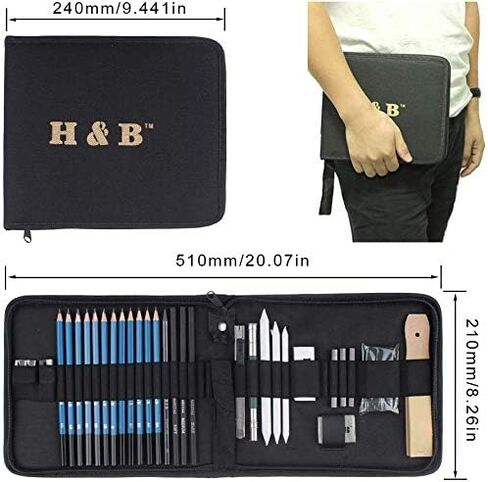 Ziggy V 33 Piece Professional Art Kit Drawing Pencils with Sketch Kit, FREE Sketchpad, Charcoal Pencils, Graphite Pencils, Erasers with Kit Bag in Saudi Arabia