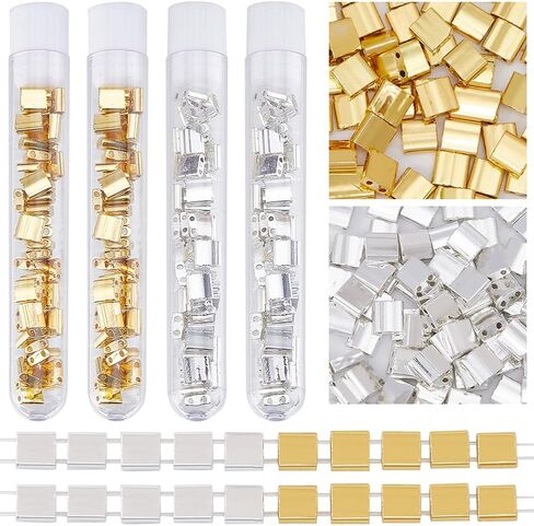 CREATCABIN 300Pcs 2 Hole Half Tila Beads 3 Size Mix Glass Seed Beads Rectangle 1/4 Tila Bead Mini Electroplate With Plastic Container Gunmetal Plated for Craft Bracelet Necklace Earring Jewelry Making in Kuwait