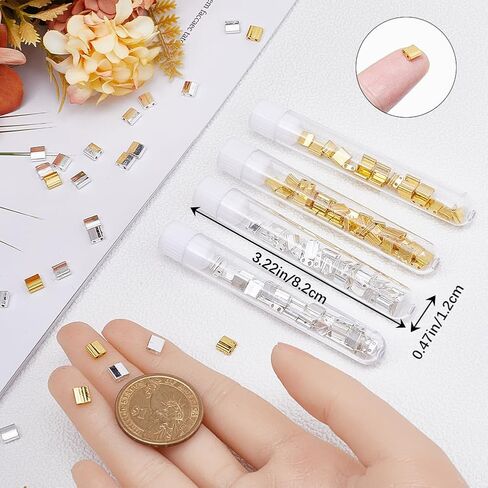 CREATCABIN 300Pcs 2 Hole Half Tila Beads 3 Size Mix Glass Seed Beads Rectangle 1/4 Tila Bead Mini Electroplate With Plastic Container Gunmetal Plated for Craft Bracelet Necklace Earring Jewelry Making in Kuwait