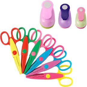 Katfort Circle Punch and Creative Scissors Set of 9, 6pcs Craft Scissors Decorative Edge Set and 3pcs Circle Hole Punch for Kids Adults, Decorative Edge Scissors for Scrapbooking, Crafts, School Work in Kuwait