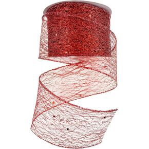 Christmas Wired Ribbon, 2.5 Inch 10 Yards Sparkling Glitter Mesh Ribbon, Metallic Wired Ribbon for Christmas Tree Decoration, Big Bow, Gift Wrapping, Wreath (Blue)