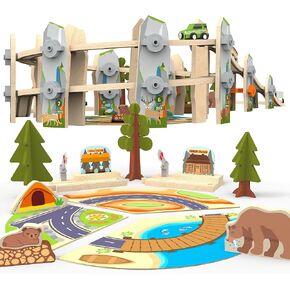 ORBRIUM 141 Pcs National Park Spiral Wooden Train Set STEAM STEM Multi-Level Compatible with Brio, Thomas Wooden Railway