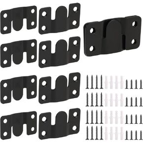 4 Pairs Interlocking Flush Mount Bracket Picture Hanging Hooks Black Stainless Steel Heavy Duty Photo Frame Hook Large Picture Hanger Buckle Furniture Connector Headboard Wall Mounting Hardware