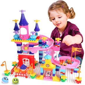 Castle Building Blocks Set for Toddlers, Creative Large Building Bricks, Marble Run Blocks, Race Track Construction Toy, Preschool STEM Educational Toys Gifts for Kids Boys Girls Aged 3+(161 PCS) in Saudi Arabia