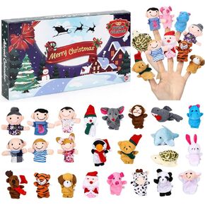 Christmas Advent Calendar 2022 with Finger Puppets Toys, 24 Days Countdown Calendar with Animals Puppets Family Members Plush Toys, Xmas Party Favors Gifts for Toddler Kids Girls Boys in Kuwait