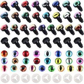 TOAOB 25 Pairs Glass Dragon Eyes Safety Eyes 8mm Assorted Colors Flatback Scrapbooking Dome Cabochons Eyes with Disks Shank and Washers for Stuffed Animals Amigurumis Crochet Bears Dolls Making