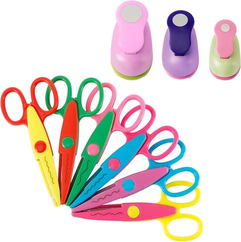 Katfort Circle Punch and Creative Scissors Set of 9, 6pcs Craft Scissors Decorative Edge Set and 3pcs Circle Hole Punch for Kids Adults, Decorative Edge Scissors for Scrapbooking, Crafts, School Work in Kuwait