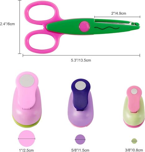 Katfort Circle Punch and Creative Scissors Set of 9, 6pcs Craft Scissors Decorative Edge Set and 3pcs Circle Hole Punch for Kids Adults, Decorative Edge Scissors for Scrapbooking, Crafts, School Work in Kuwait