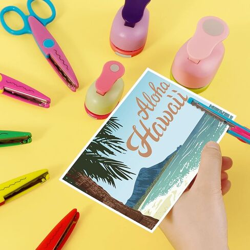 Katfort Circle Punch and Creative Scissors Set of 9, 6pcs Craft Scissors Decorative Edge Set and 3pcs Circle Hole Punch for Kids Adults, Decorative Edge Scissors for Scrapbooking, Crafts, School Work in Kuwait