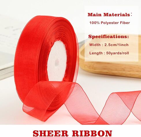 MUWOOB 1 inch Black Organza Ribbon, 50 Yard Sheer Chiffon Ribbon for Gift Wrapping, Transparent Wired Tulle Ribbon for Holiday Presents, Birthday Cards, Wedding Party Decoration, Hair Bows Making in Saudi Arabia