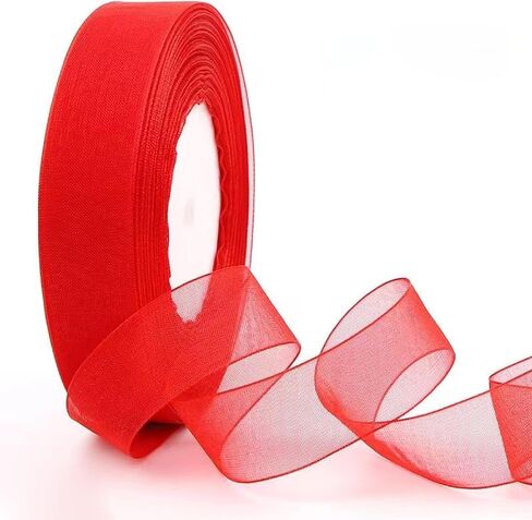 MUWOOB 1 inch Black Organza Ribbon, 50 Yard Sheer Chiffon Ribbon for Gift Wrapping, Transparent Wired Tulle Ribbon for Holiday Presents, Birthday Cards, Wedding Party Decoration, Hair Bows Making in Saudi Arabia