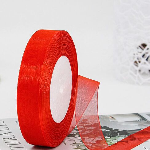 MUWOOB 1 inch Black Organza Ribbon, 50 Yard Sheer Chiffon Ribbon for Gift Wrapping, Transparent Wired Tulle Ribbon for Holiday Presents, Birthday Cards, Wedding Party Decoration, Hair Bows Making in Saudi Arabia