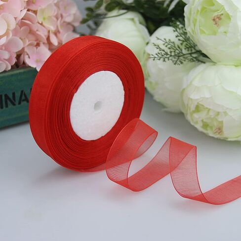 MUWOOB 1 inch Black Organza Ribbon, 50 Yard Sheer Chiffon Ribbon for Gift Wrapping, Transparent Wired Tulle Ribbon for Holiday Presents, Birthday Cards, Wedding Party Decoration, Hair Bows Making in Saudi Arabia