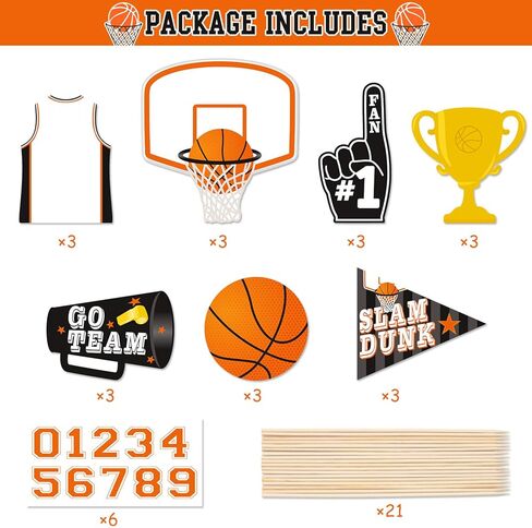 Levfla كرة السلة حفلة عيد ميلاد الديكور Slam Dunk للأطفال المراهقين الكبار B-Day راية كعكة كب كيك توبر صور الدعائم مارس الجنون الرياضة ديكور الحفلات لصالح اللوازم in Kuwait